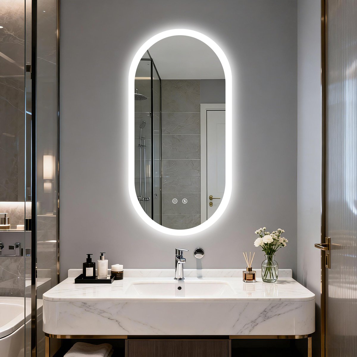 LUVODI badkamerspiegel met ledverlichting – 50 x 100 cm wandspiegel met verlichting – dimbaar met 3 kleurstanden – anticondens- en geheugenfunctie – verticaal en horizontaal verstelbaar