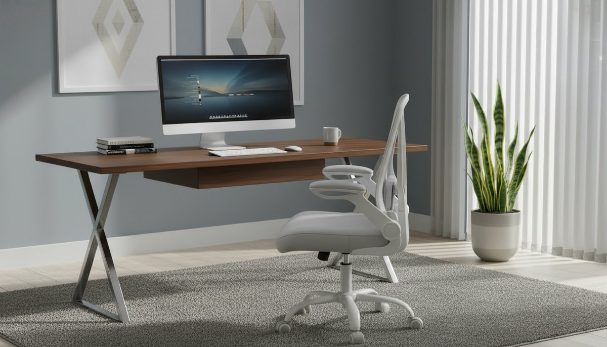 Ergonomische bureaustoel Casa Velluto ComfortMesh, draaistoel met netstof, verstelbare lendensteun en hoofdsteun, kantelmechanisme, inklapbare armleuningen, 53 cm brede zitting, voor kantoor en slaapkamer, haverbeige