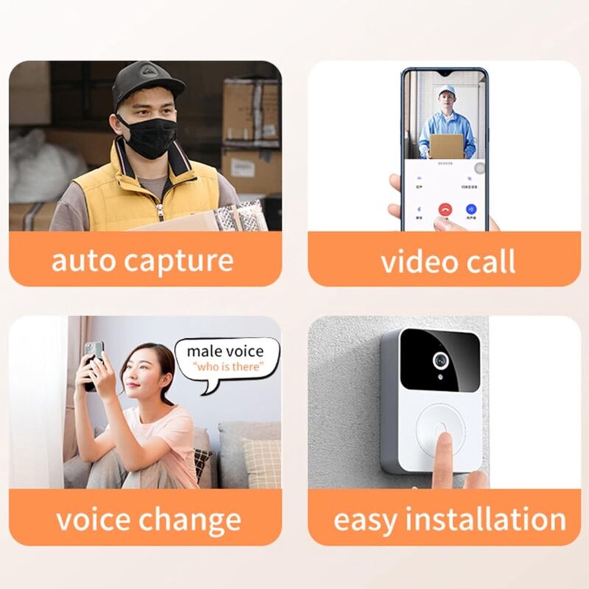 Draadloze deurbel – Slimme videodeurbel met intercomfunctie – Draadloze videodeurbel – HD-nachtzicht – Opladen via wifi – Beveiligingsdeurbel – Tweewegcommunicatie – Bediening via app – Betrouwbare huisbeveiliging – foto 3