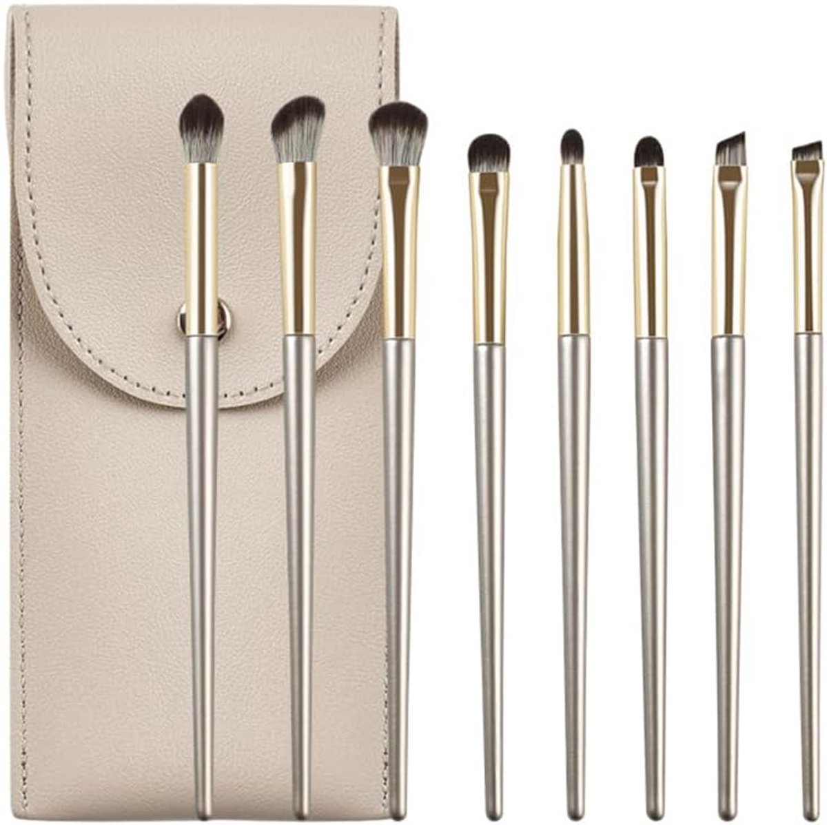 Make-up kwastenset, 8 stuks, oogschaduw-kwastenset met PU-tas, oogkwast, make-upkwast, make-up, foundationkwast, cosmeticakwast voor oogschaduw, wenkbrauwen, eyeliner, blending (goud)