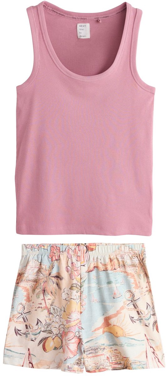 Next - Dames - Korte geribbelde pyjama - Roze