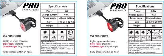 Fietsverlichting Koplamp Achterlicht Fiets Set 200 & 50 Lumen Fietsverlichtingsset Wit Rood — afbeelding 5