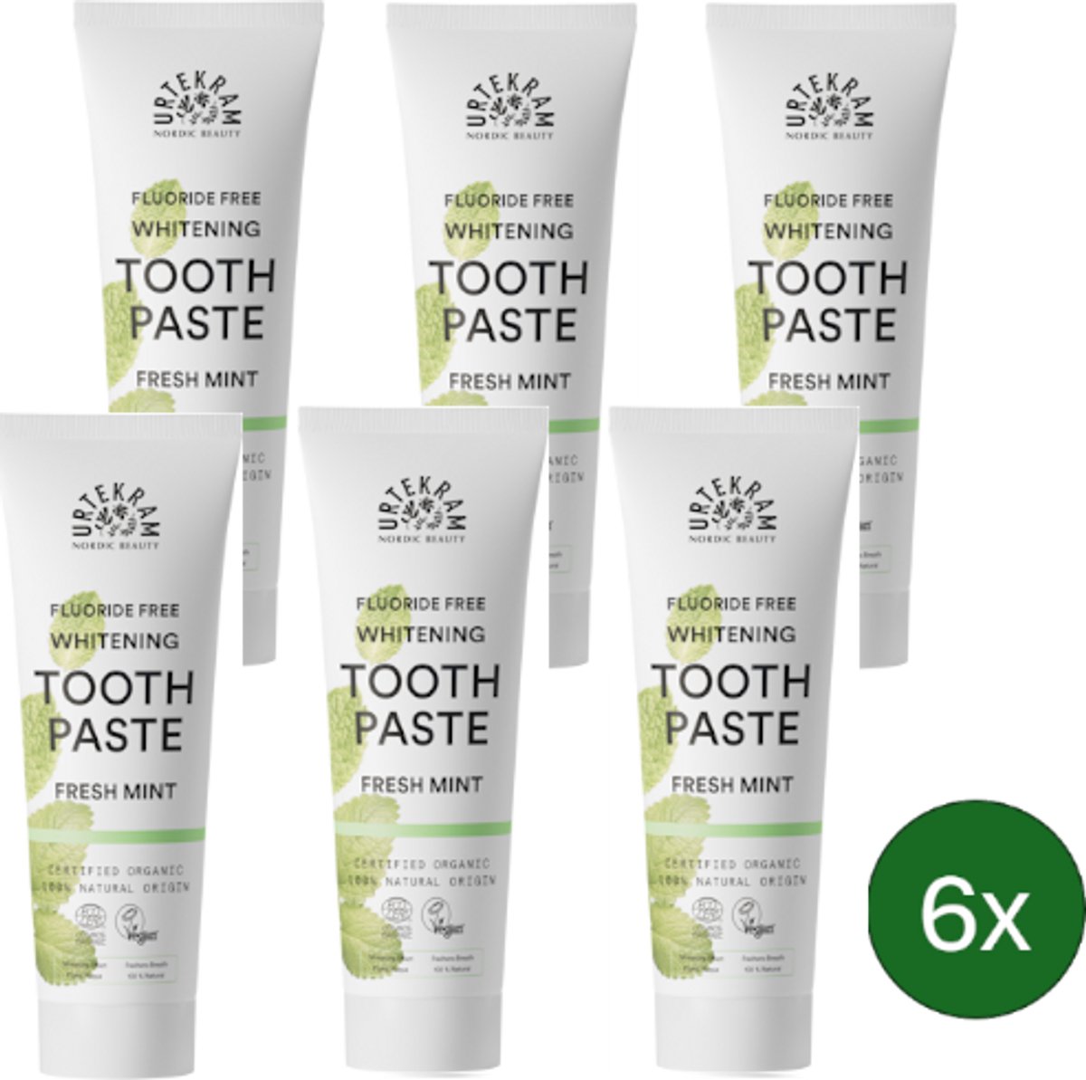 Urtekram Tandpasta Fresh Mint (Whitening) – 75 ml – Multipack met 6 stuks