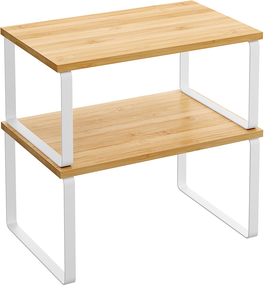 Set van 2 Keukenrekken / Kruidenrekken – Bamboe – Wit Metalen Frame