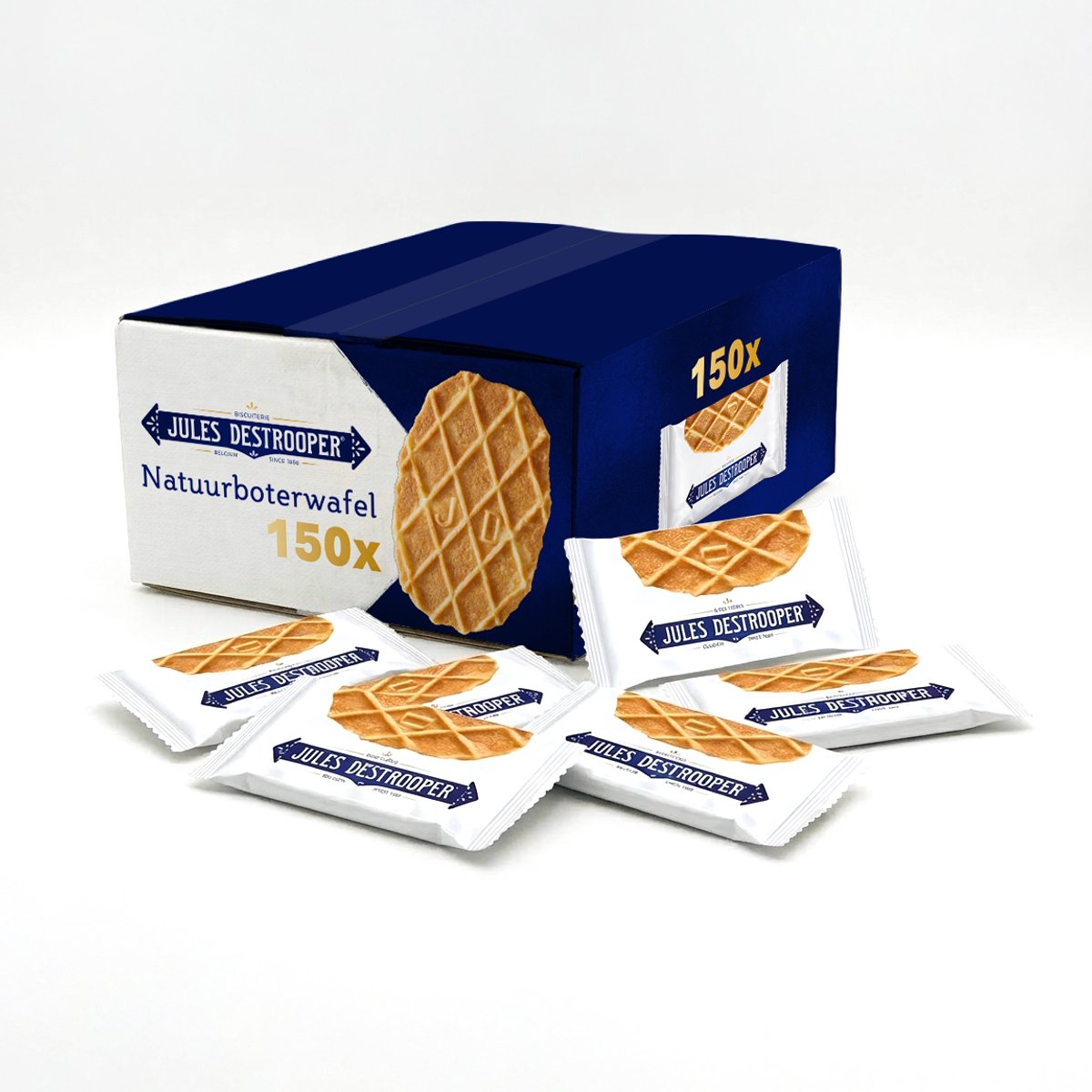Jules Destrooper Natuurboterwafels 150 stuks - Individueel Verpakte Koekjes 820g - Koffiekoekjes per stuk verpakt - Koekjesmix van wafels in grootverpakking voor bij de koffie of thee