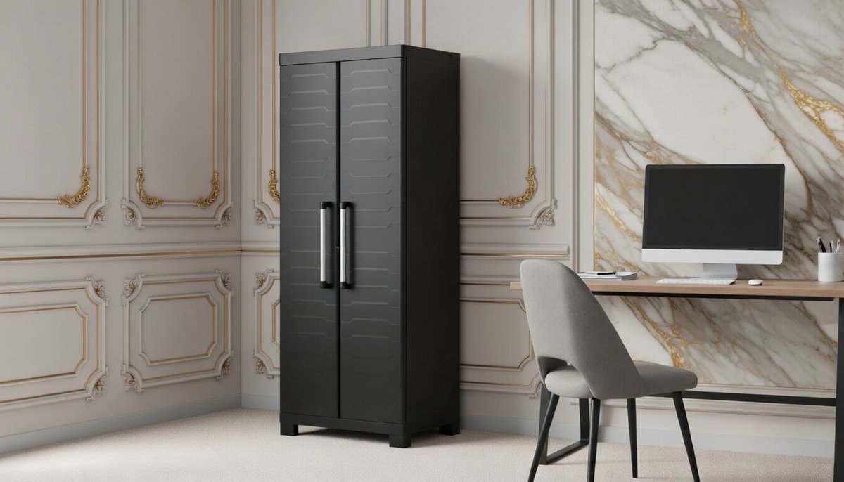 Opbergkast met 4 Planken – Casa Velluto DetroitPro Kunsthars Kast 65x45x182 cm Zwart – Verstelbare Planken Garagekast, Slaapkamer- en Schuuropslag – Duurzaam Kunststof 70% Gerecycled