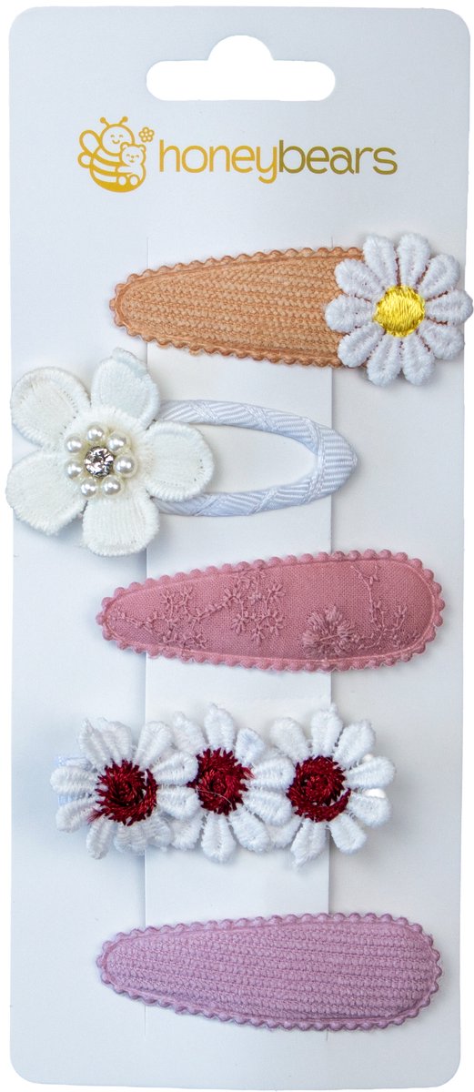 Honeybears haaraccessoires kind set van 5 – Haarspeldjes – Kraamcadeau – Haar accessoires kind - Haar speldjes kinderen – Baby knipjes