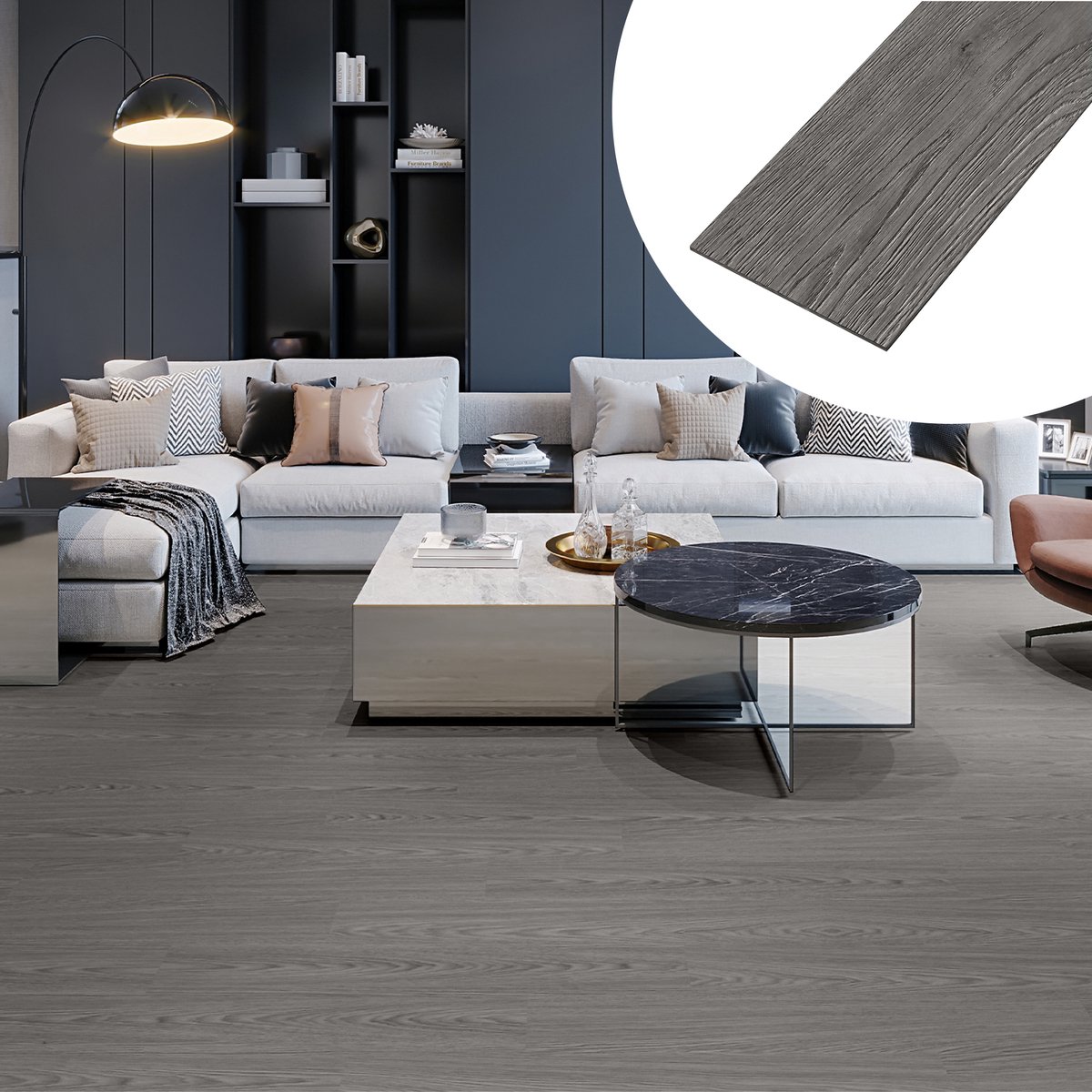Froadp 10 m² PVC-vloerbedekking in donkergrijs tegels Vinylvloer kliksysteem Vinyl vloerbedekking met houteffect voor vloerverwarming 72 tegels