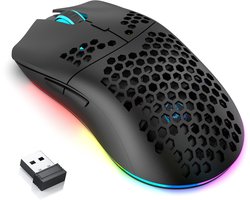 HXSJ T66 – Draadloze Gaming Muis – Computermuizen – Ultra licht – Compact Voor Onderweg – RGB Verlichting – Zwart
