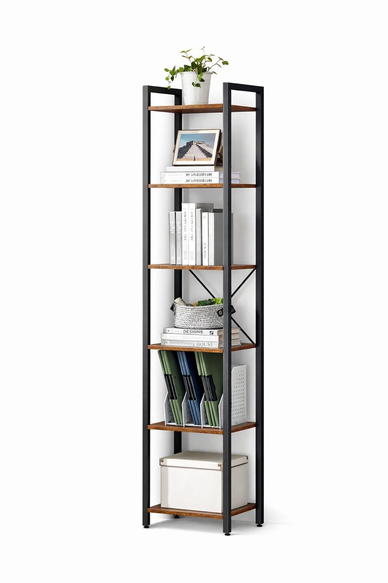 Van Elmont Boekenkast - Boekenrek - Met 6 niveaus - Ladderplank - Schoenenrek - Industriee