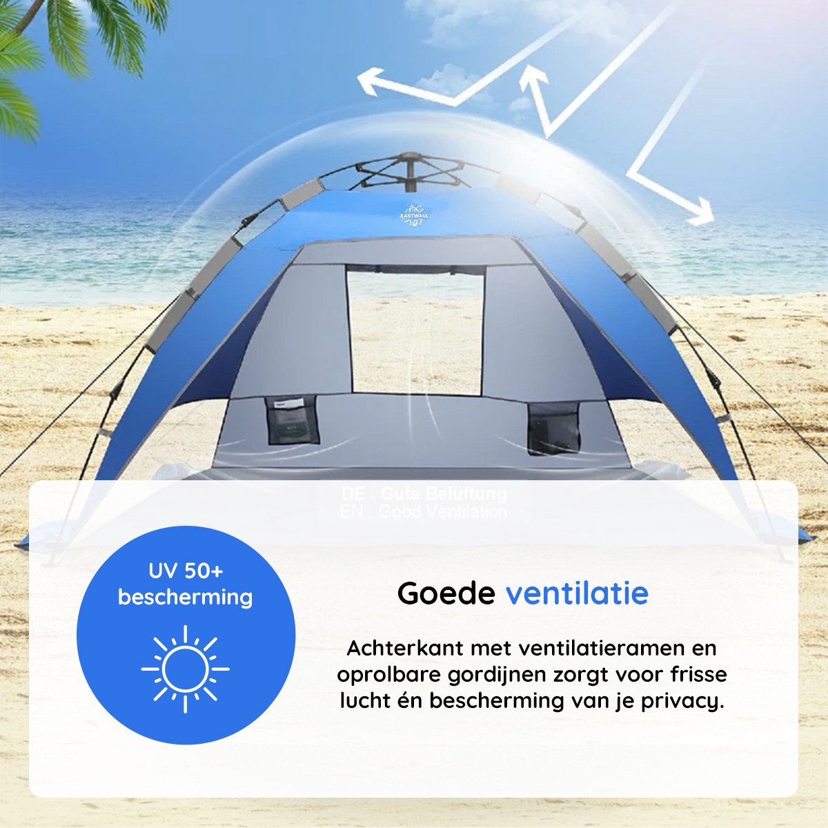 Eastwall Standtent - Pop-up Campingtent - 215 x 215 cm - UV bescherming - 3-4 personen - Tent - Blauw – foto 4