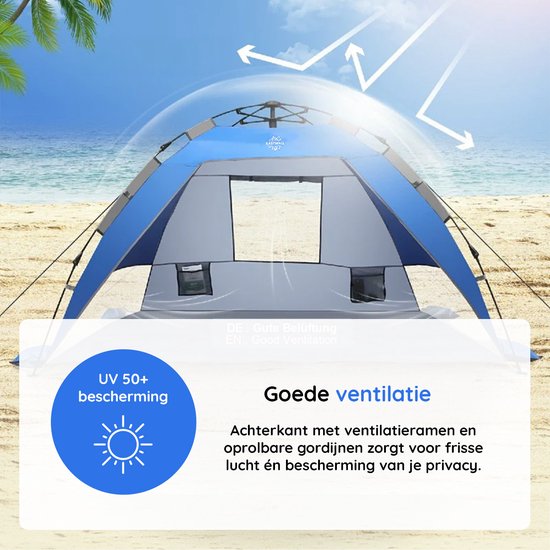 Eastwall Standtent - Pop-up Campingtent - 215 x 215 cm - UV bescherming - 3-4 personen - Tent - Blauw van EASTWALL — afbeelding 4