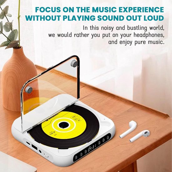 CD Speler - Draagbare Bluetooth - cd-speler - Ondersteunt MP3/WMA - met USB-C- snelladen - Ultradun en compact - formaten - Geschikt voor zowel reizen als thuisgebruik - Zwart — afbeelding 5
