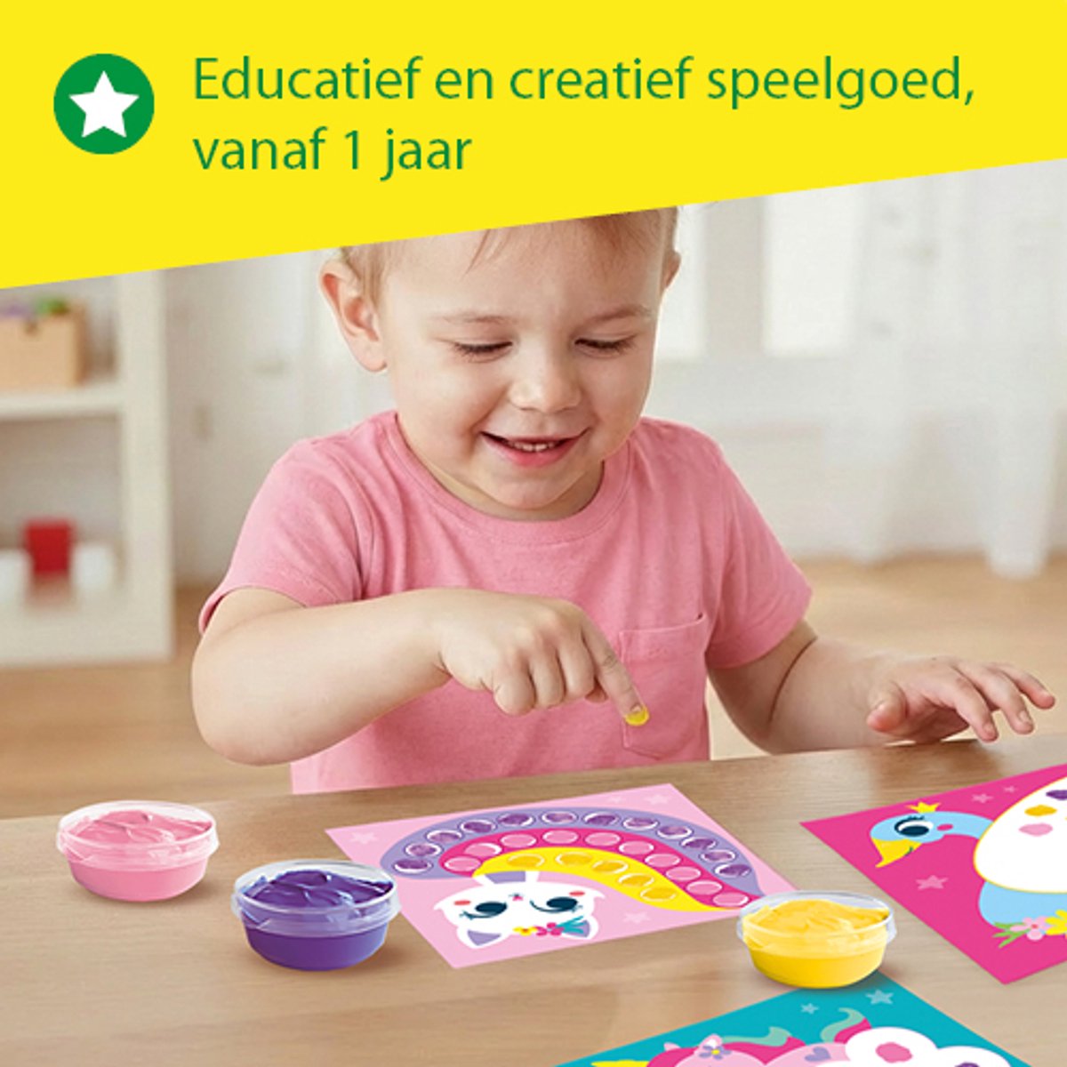 SES Creative - My first – Stippen met Vingerverf Fantasie Figuren - 10 vrolijke vingerverf kaarten in prinsessen feeën thema – Unicorn – Glutenvrij - 1 tot 4 jaar — afbeelding 3