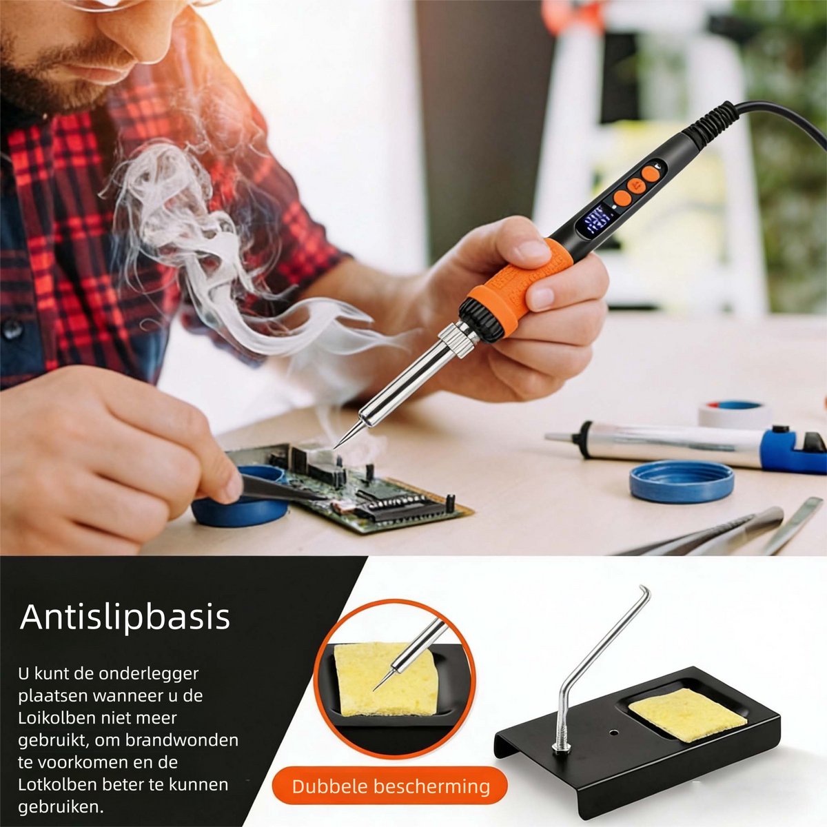 Fokelyi Soldeerbout - Houtbrande-Houtbrander Set-Soldeerboutset 90 W soldeerstation temperatuur regelbaar met digitale multimeter-Max. 520°C- Inc. Soldeertin-Luxe led-display – foto 7