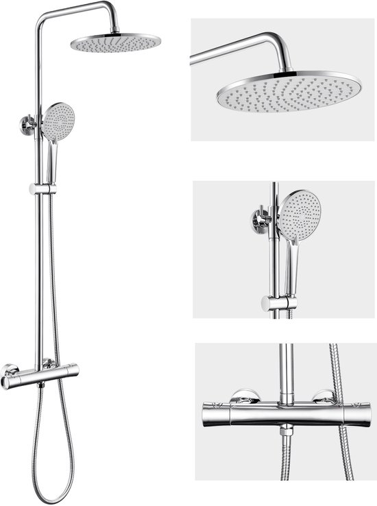 Auralum max Regendouche met Thermostaatkraan - Doucheset Chroom - Regendoucheset - Douchekolom met Thermostatische Mengkraan - 10 inch Douchekop