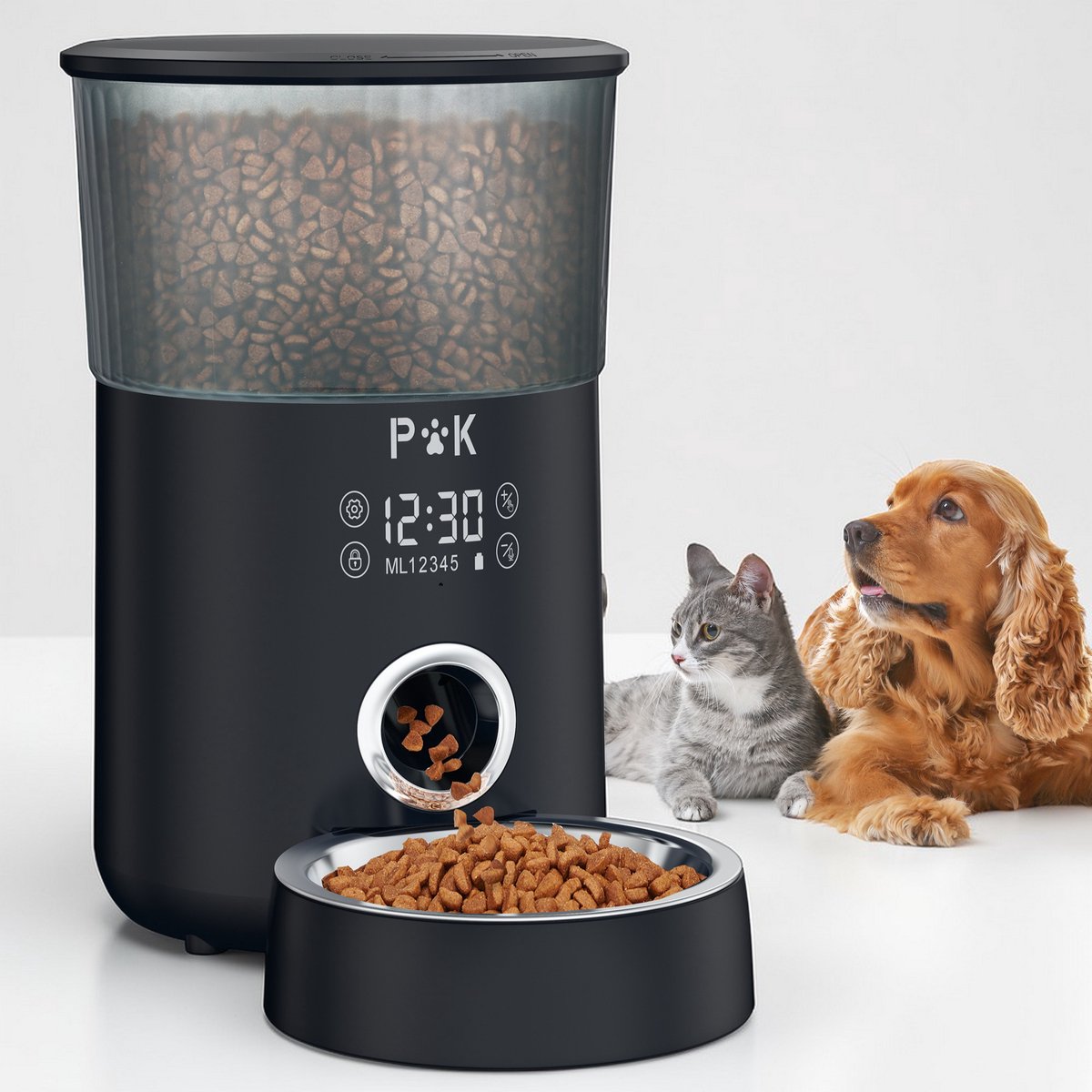 PUPPY KITTY Automatische voerbak kat en hond 4L - Touchscreenbediening Model - Voerautomaat kat - 5 Maaltijden per dag - Zwart