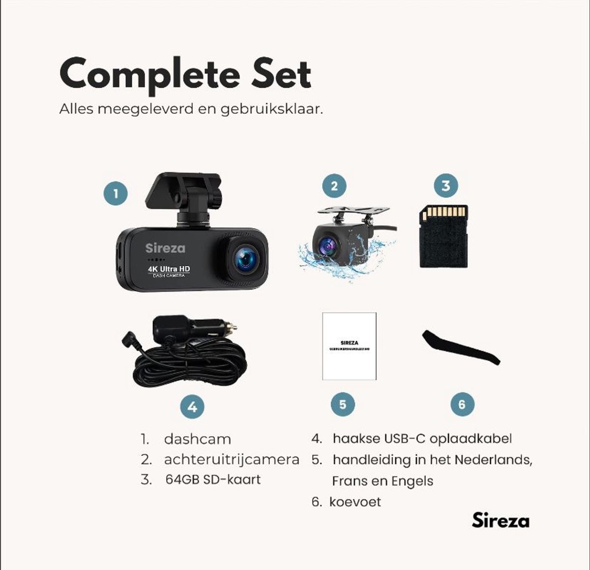 Sireza® D3 - Dashcam - Dashcam Voor Auto - Dual Dashcam - Ultra 4K & UHD - Voor en Achter Camera - WiFi - 2 inch met App - GPS live locatie + snelheid - 64GB SD Kaart - Loop Opname - G Sensor -mini koevoet - NL/FR/ENG Handleiding + NL Systeem – foto 8