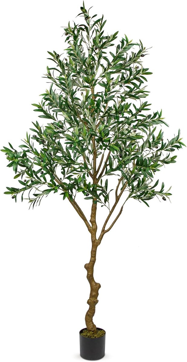 Kunstmatige Olijfboom - Kunstplant - 210 cm - Grote Kunstboom in Pot - Realistische Olijfplant voor Binnen - Interieurdecoratie - Onderhoudsvriendelijke Plant - Mediterrane Sfeer - Hoogte 2.1 Meter - Levensechte Olijfboom - XL Kunstplant