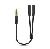JUALL Répartiteur Aux vers 2x Jack Femelle - Répartiteur Audio pour Casque Audio 3,5 mm (AUX) - Zwart Tressé