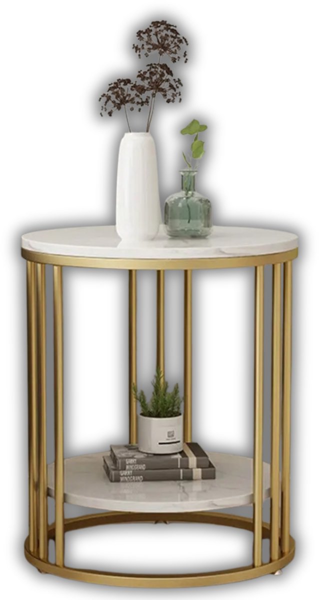 Archi bijzettafel - Woonkamer - Salontafel - Nachtkastje - Marmer salontafel - 40 x 40 x 54 cm - 50 kg per niveau - Wit/goud