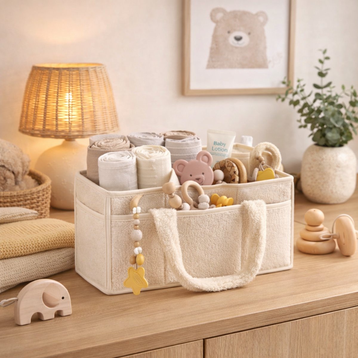 Vavida - Commodemandje - Beige - Teddy - 40 x 26 x 17 cm - Babykamer - Baby - Commode - Mandje – foto 4
