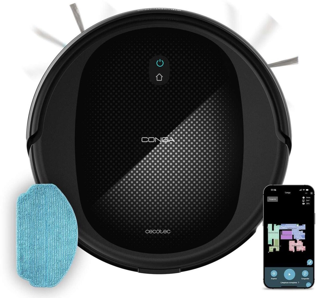 Robotstofzuiger Cecotec Conga M20, 7000Pa, 160min, Wi-Fi, App, iTech Gyro, Zwart