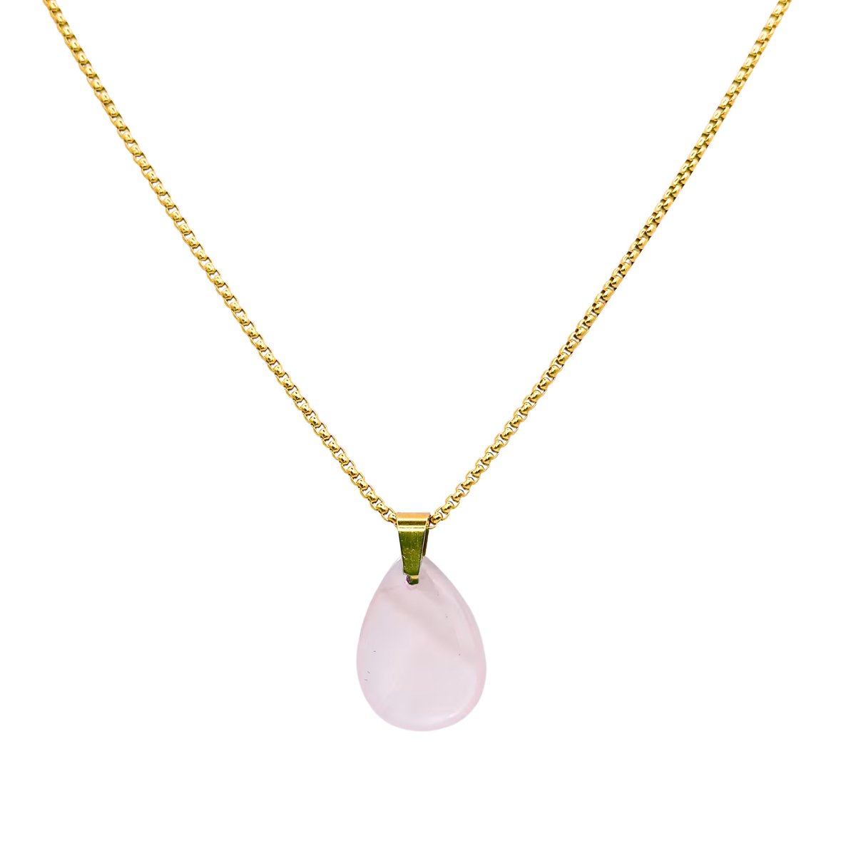 LOUIZ - Rozenkwarts Ketting - Dames halsketting met roze Rozenkwarts Hanger - Goudkleurig Stainless Steel - Nikkelvrij en Waterproof