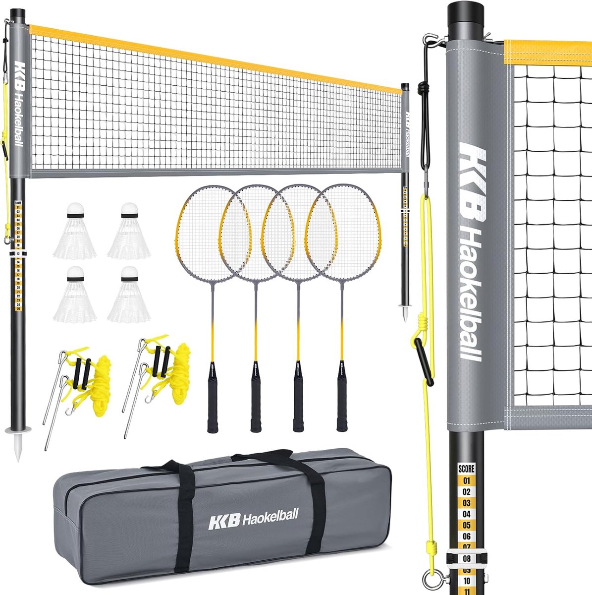 Badminton Set - Outdoor Sport - Recreatief Spelen - Snel Op te Zetten - 6.1 Meter Breed - Grijs