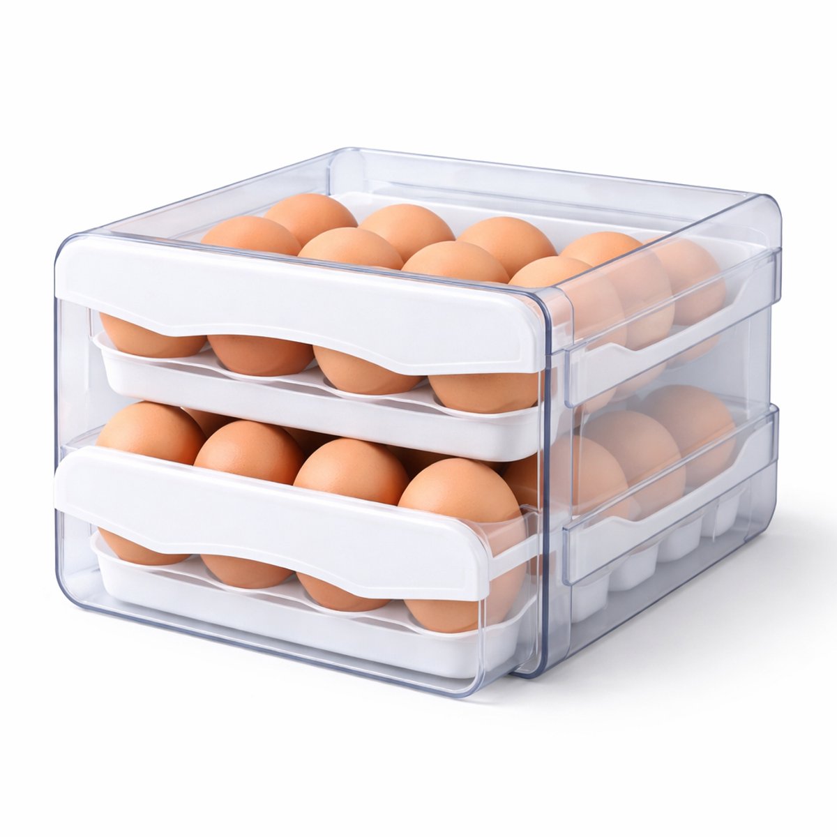 PrimeKitchen Eierhouder met Lades – 32 Eieren – Eier Organizer - Uitschuifbare Lade – BPA-vrij – Ruimtebesparende Eieren Opberger