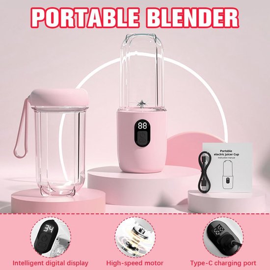 Draagbare Blender - Mini Mixer - Gezonde Drankjes Maken - Automatische Reiniging - 500 ml Capaciteit - Roze van Merkloos — afbeelding 2