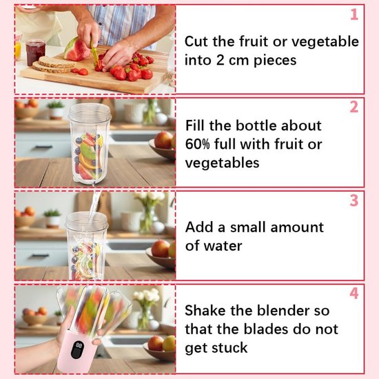 Draagbare Blender - Mini Mixer - Gezonde Drankjes Maken - Automatische Reiniging - 500 ml Capaciteit - Roze van Merkloos — afbeelding 5