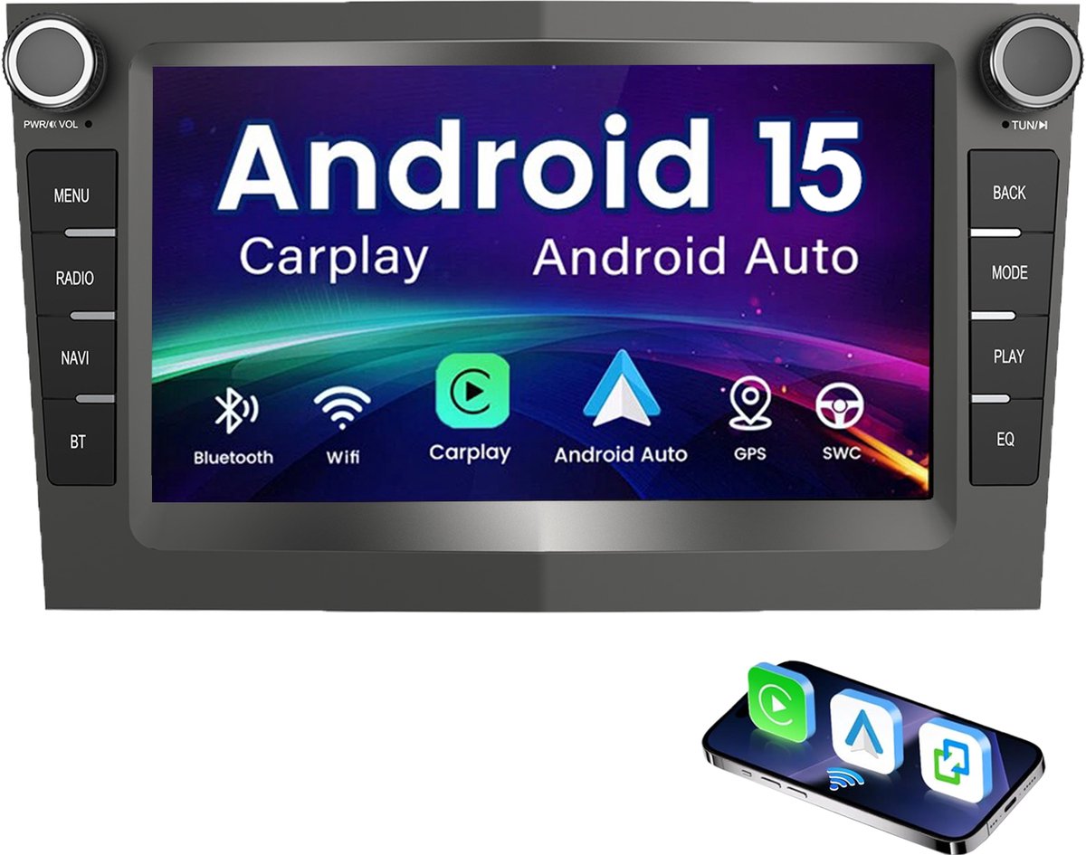ESSGOO Autoradio Geschikt voor Opel - Android 15 - Apple Carplay & Android Auto (Draadloos) - 4+64GB - 7 Inch HD Touchscreen - GPS, Bluetooth, WIFI - Navigatiesysteem - Grijs