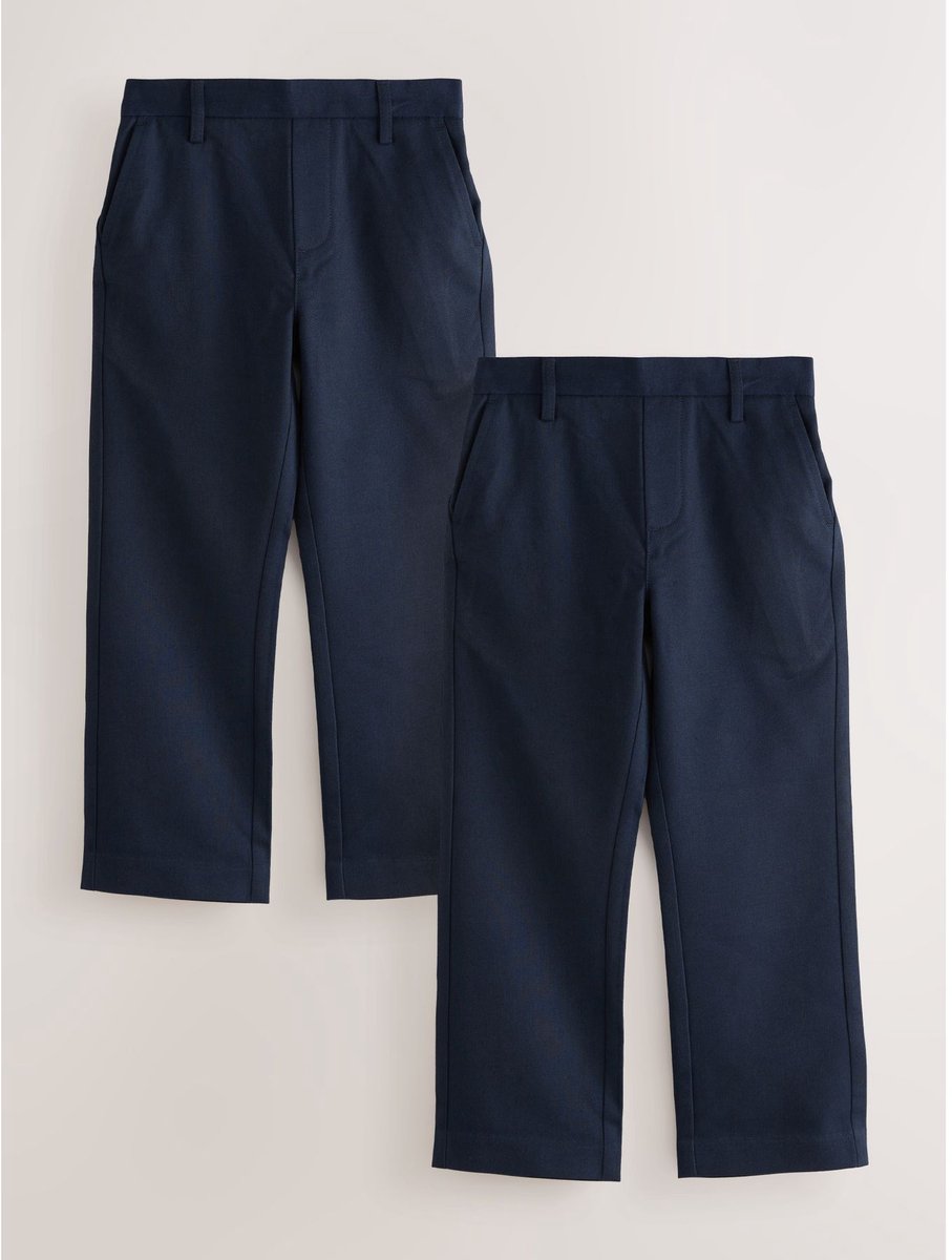 Next - Jongens - Reguliere schoolbroeken met elastische taille en rechte pijpen, 2 stuks - Blauw