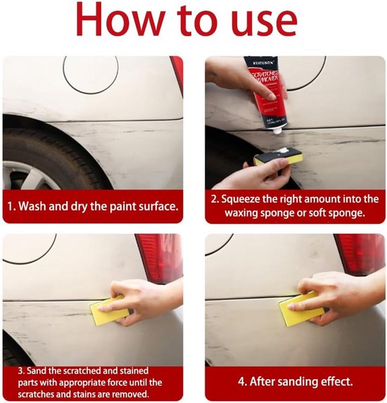 Stappen om een auto te wassen, drogen, poetsen en het resultaat na het schuren.