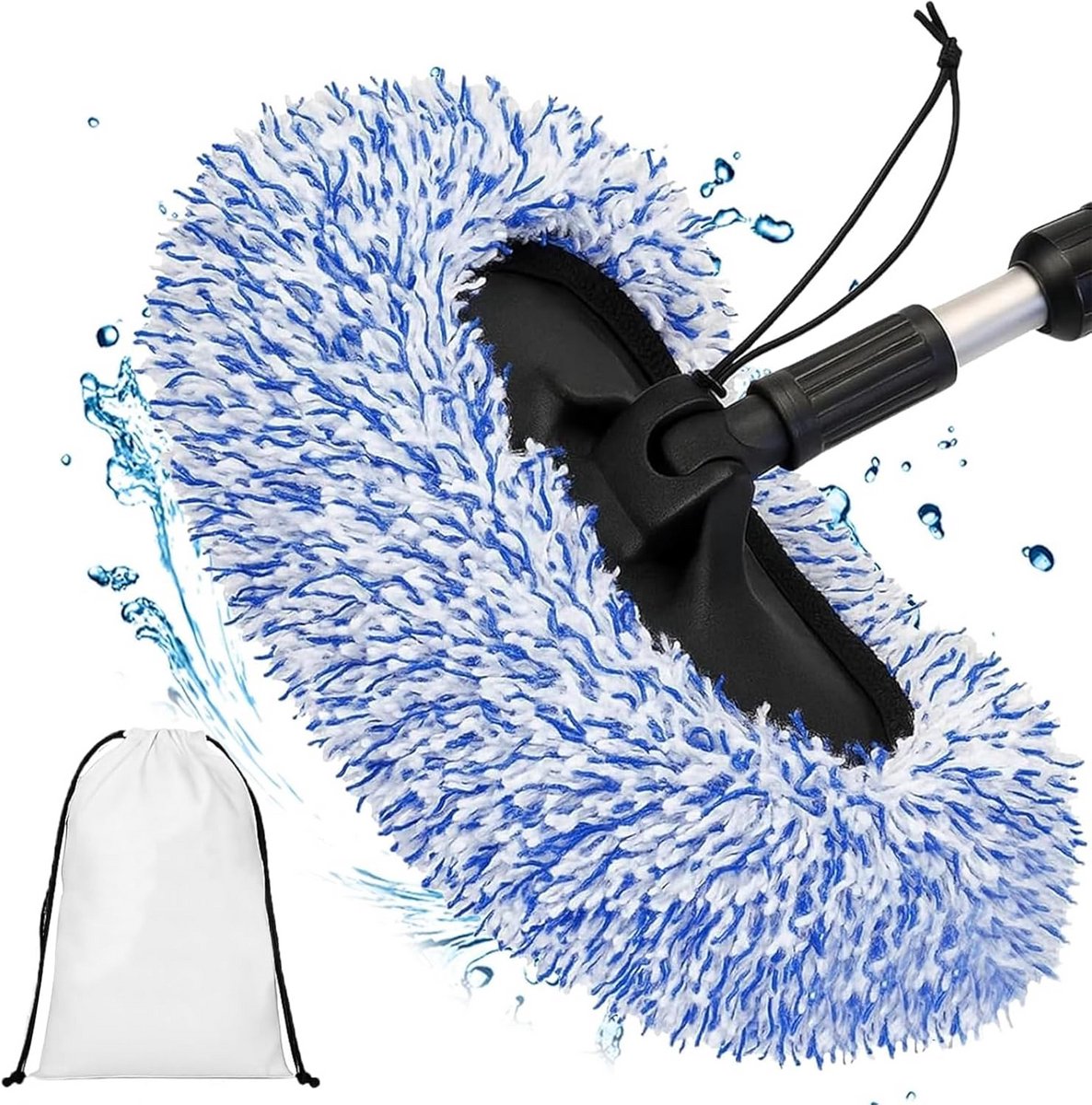 Autowashandschoen - Microvezel Spons - Auto Reinigen - Krasvrije Bescherming - 31x18 cm - Blauw Wit