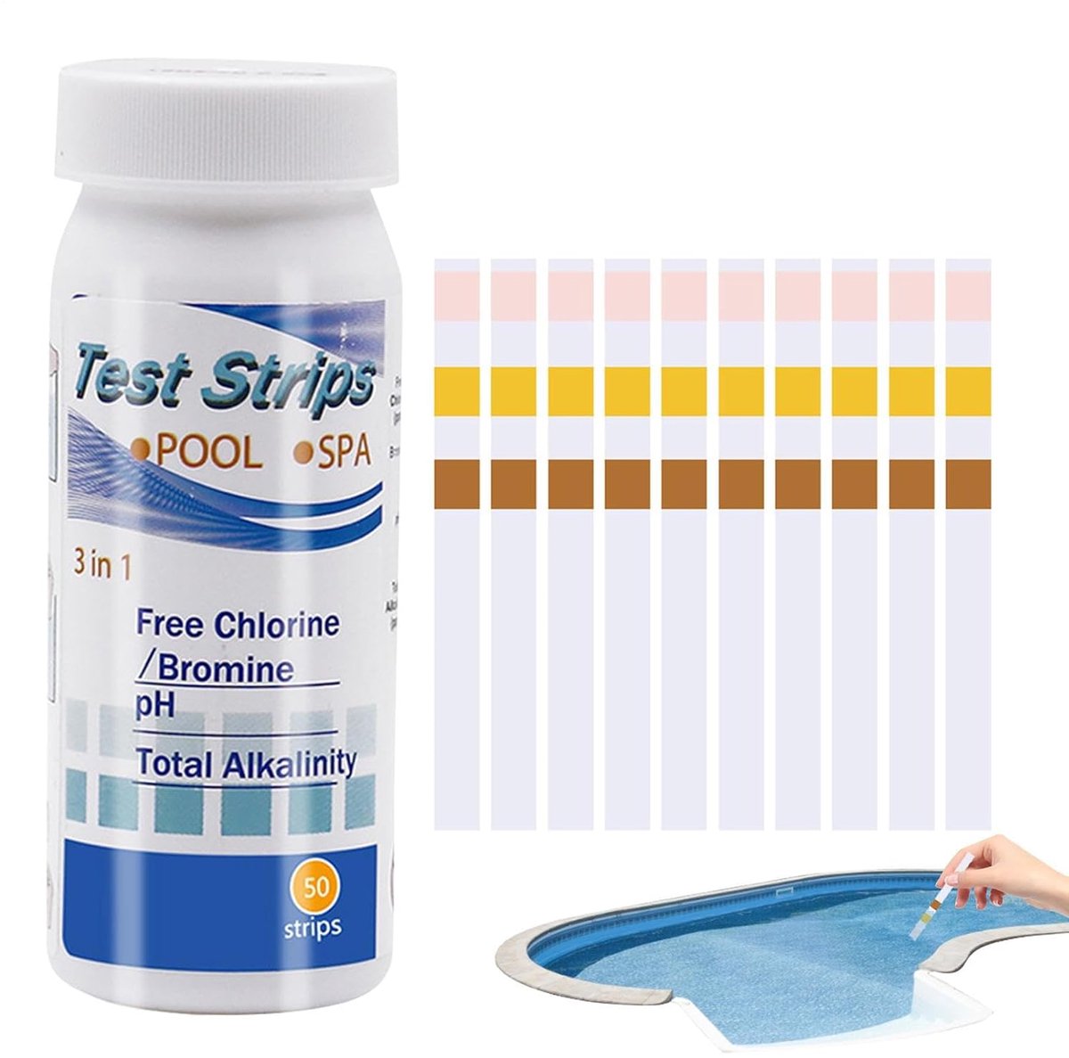 Teststrips voor zwembadwater 50 stuks – 3-in-1 teststrips voor waterkwaliteit – pH chloor en hardheid – Geschikt voor zwembad en spa – Sneltestkit voor warm badwater – Eenvoudig en betrouwbaar onderhoud Teststrips voor zwembadwater 50 stuks – 3-in-1 teststrips voor waterkwaliteit – pH chloor en hardheid – Geschikt voor zwembad en spa – Sneltestkit voor warm badwater – Eenvoudig en betrouwbaar onderhoud