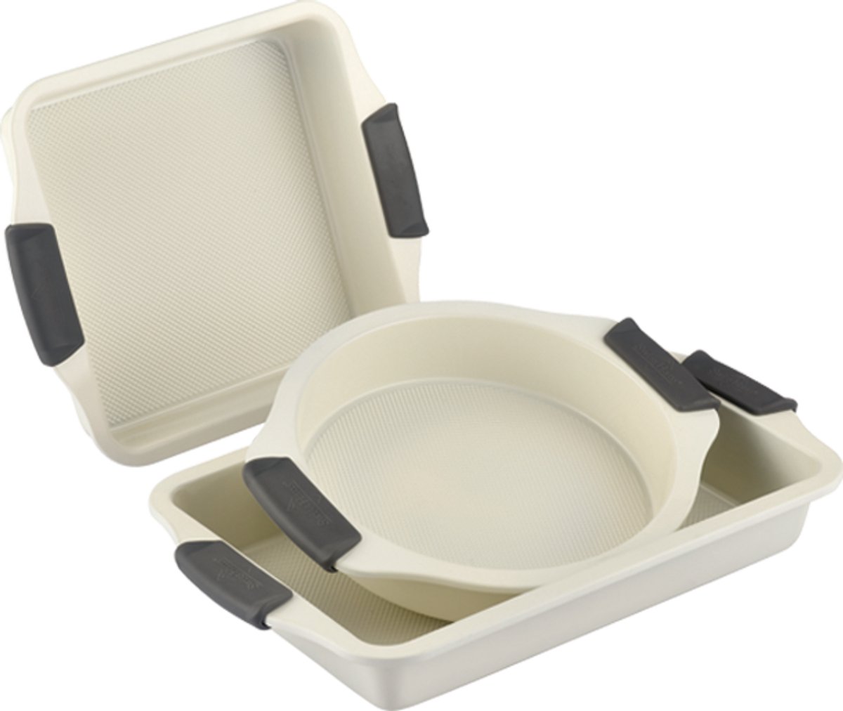 Swiss Haus® 3BSCR Bakvorm Set - 3 Delige Bakvormen Set - 3 Delige Bakvormen Set - PFAS Vrij - Vierkante Bakvorm & Quichevorm - Sapphire™ Keramische Antiaanbaklaag - Quichepan - Oven- en Vaatwasserbestendig - Creme
