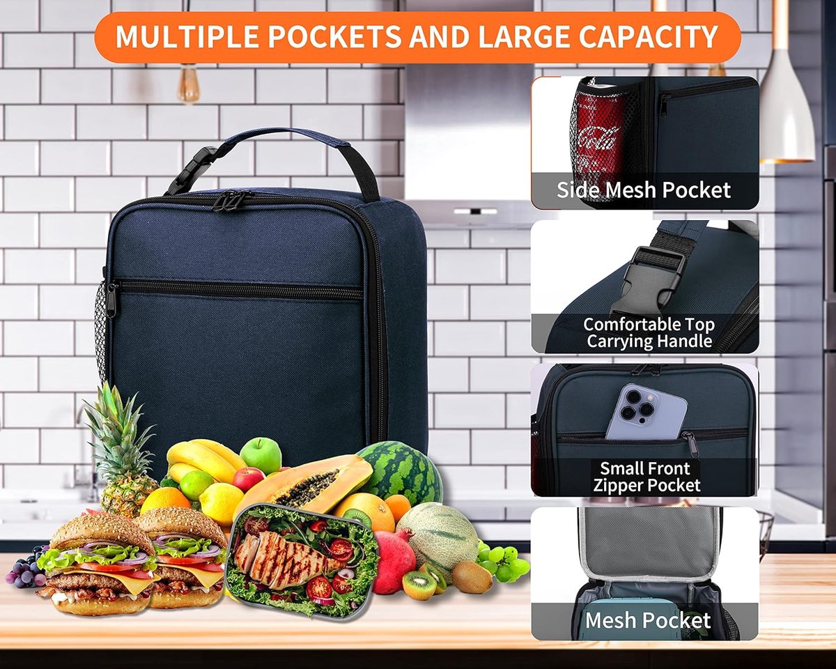 Heren Lunchtas – Herbruikbare Thermo Maaltijdtas – Compact & Geïsoleerd – Voor Werk of School – Unisex - Marineblauw — cadeau in Cadeau-ideeën - foto 8