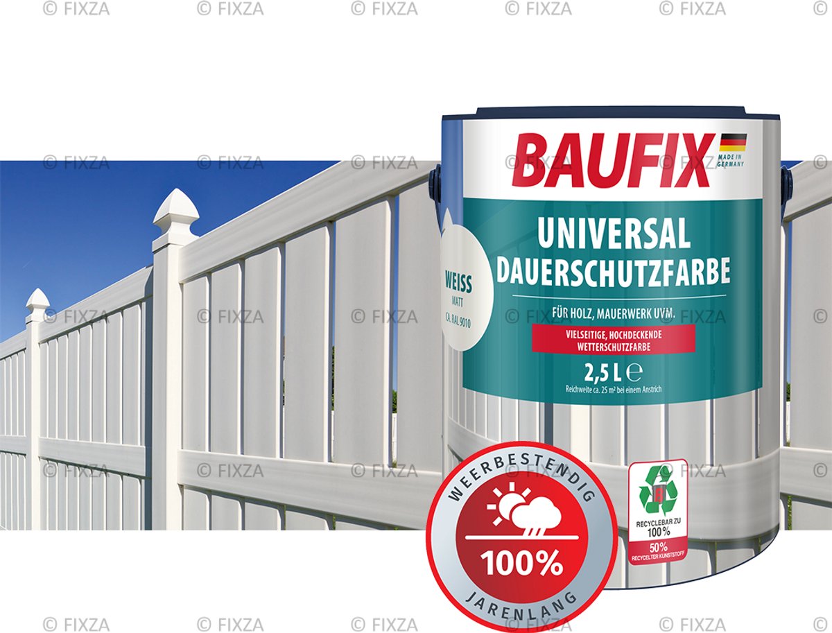 BAUFIX Dekkende Houtbeits Buiten – Wit – Universele Weerbestendige Houtverf – Voor Schutting, Tuinhuis & Gevel – Kleur naar keuze – Inhoud naar keuze – Hoogdekkend
