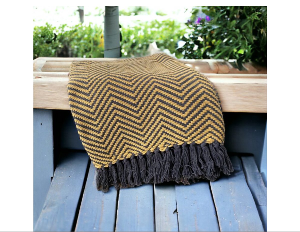 FAB Home Handgemaakte Deken Plaid Geel Zwart Geel/zwart