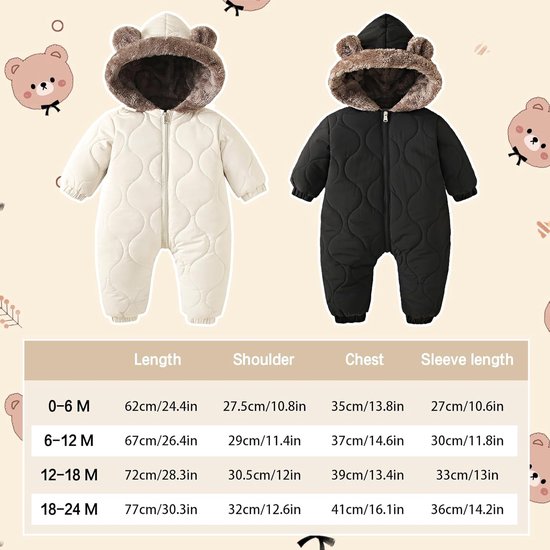Dikke Fleece Baby Sneeuwpak - Warme Winter Jumpsuit met Capuchon voor Jongen en Meisje (0-24 Maanden) — afbeelding 2
