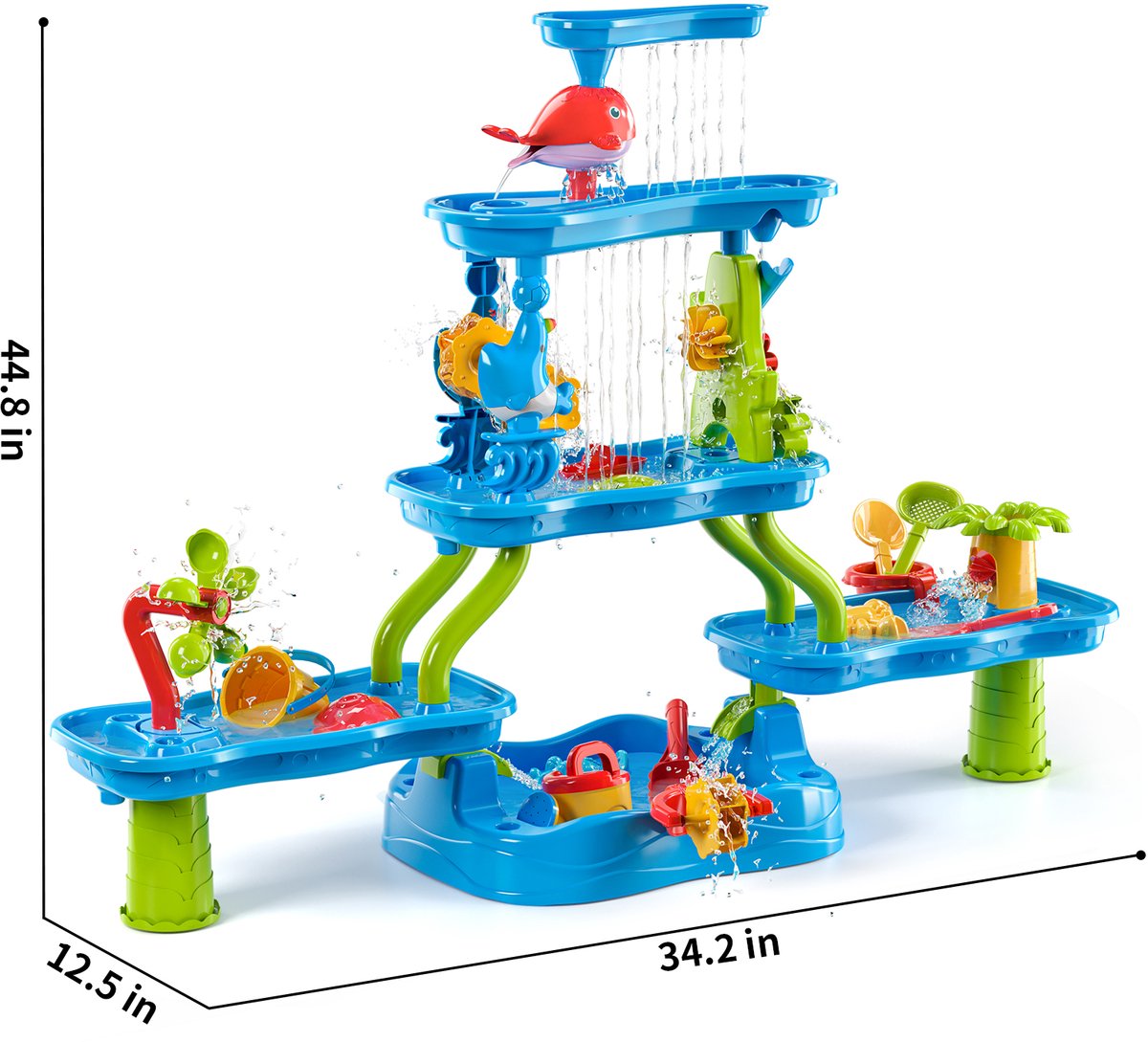 Meedeer XXL Watertafel-5 Verdiepingen-Zandtafel voor Kinderen-Speeltafel-Incl. Schepjes, Gietertjes & Zandvormpjes-Multifunctioneel Buiten speelgoed voor jongens en meisjes-Voor 3-5 jaar — afbeelding 2