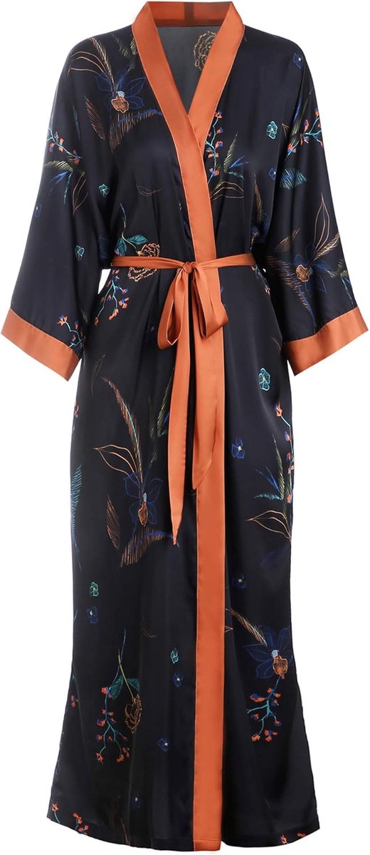 Lange Zijdeachtige Kimono voor Dames - Zacht, Lichtgewicht Nachtgewaad met Bloemenprint