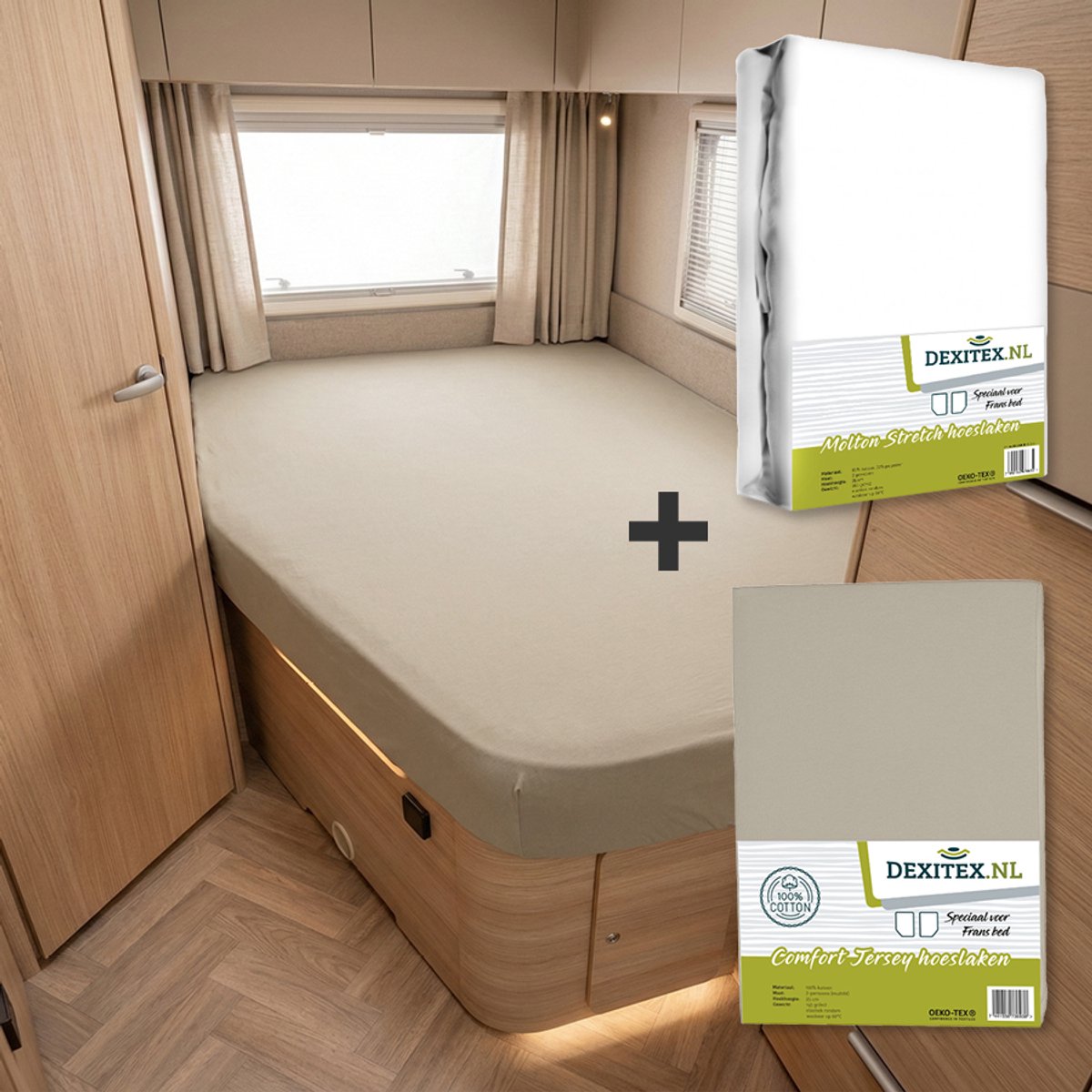 Dexitex Textielpakket Frans bed - 1 hoeslaken en 1 molton - links Zandkleur