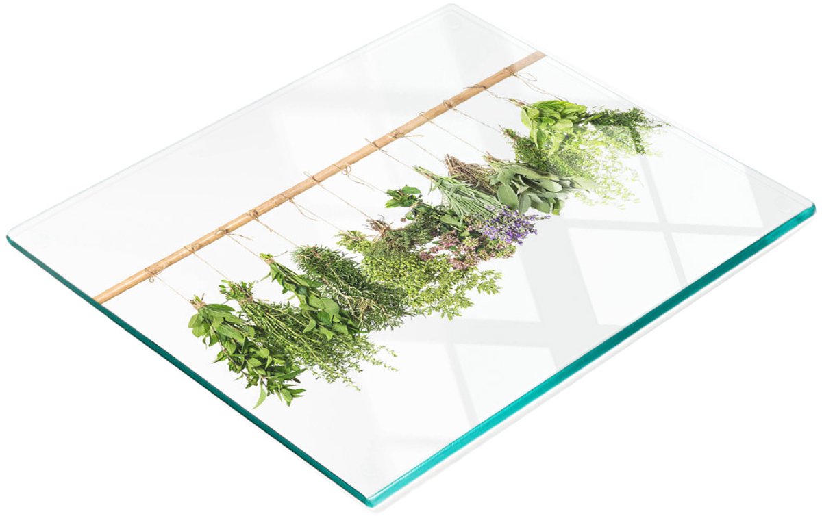 Decoratieve snijplank van gehard glas met kruidenkoord 60x52 cm