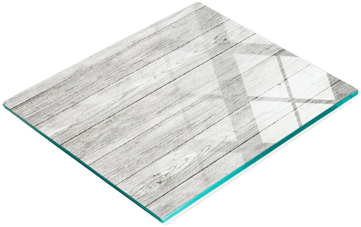 Decoratieve keukensnijplank van gehard glas en hout, 60x52 cm
