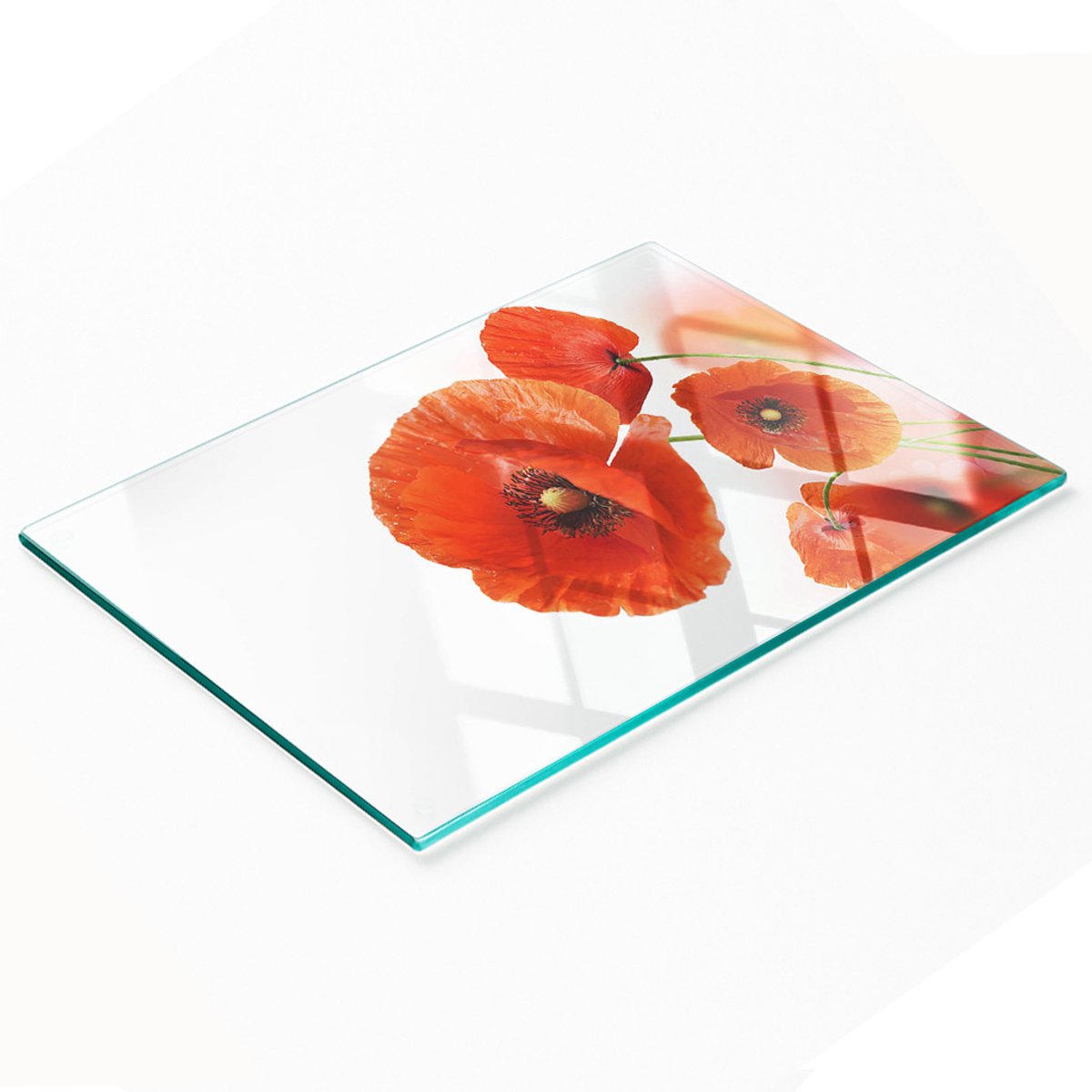 Duurzame en stijlvolle snijplank van gehard glas met klaprozenpatroon, 80x52 cm