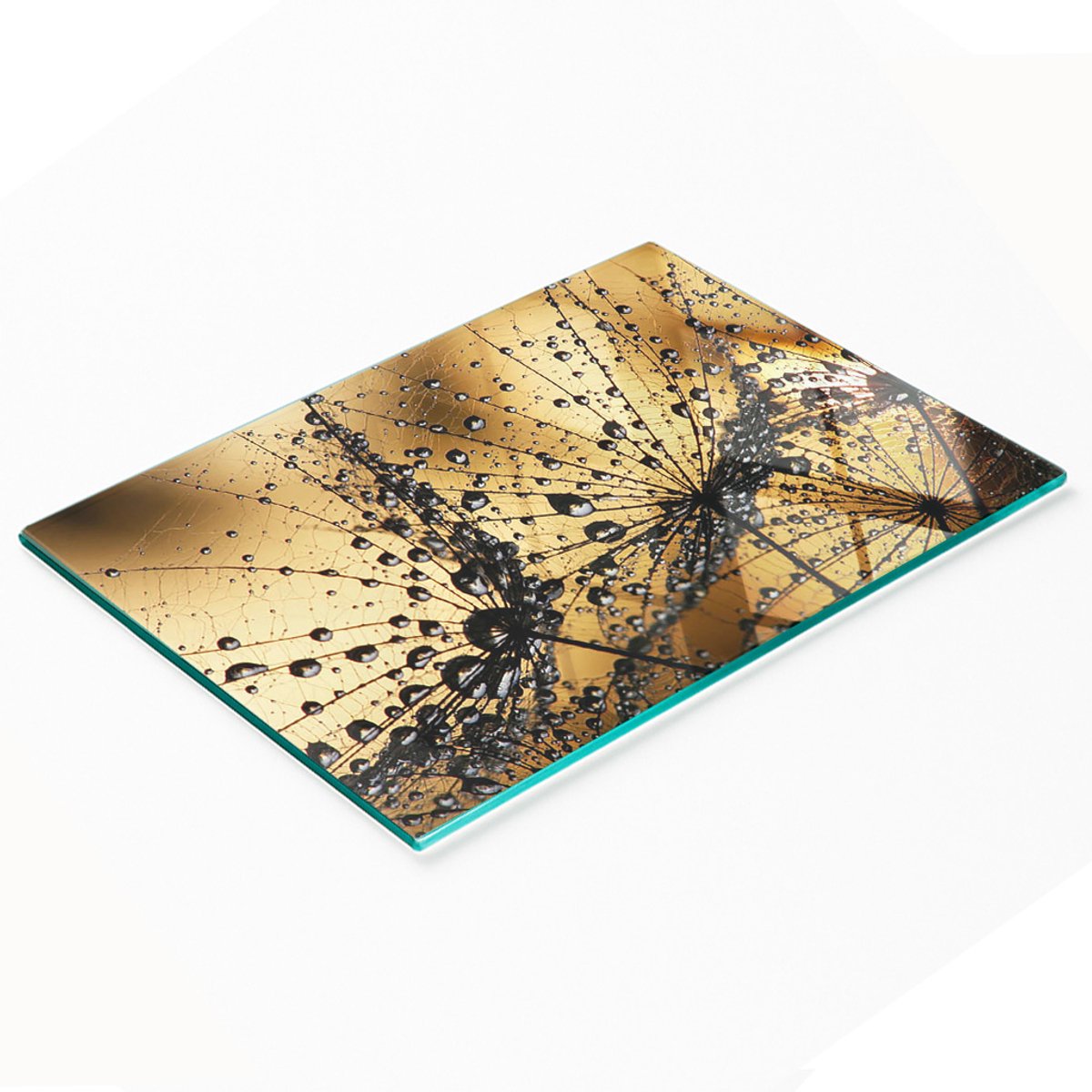 Glazen snijplank met decoratieve paardenbloemmotief, 80x52 cm