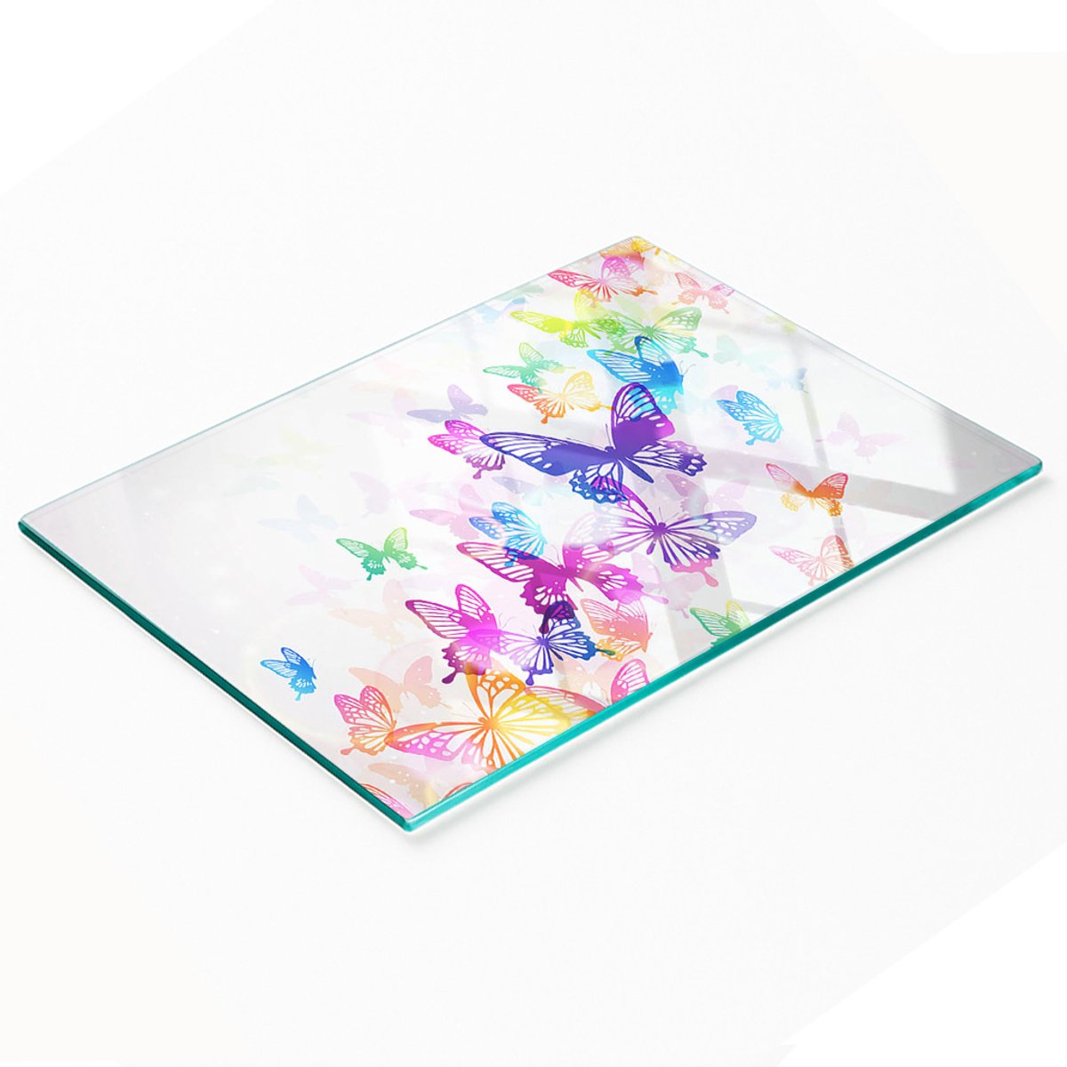 Decoratieve serveerplank van glas met kleurrijke vlinders, 80x52 cm